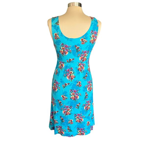 Garnet Hill Starlet Knit Blue Floral Dress Surplice Neck Sleeveless SMALL Summer - Picture 7 of 10